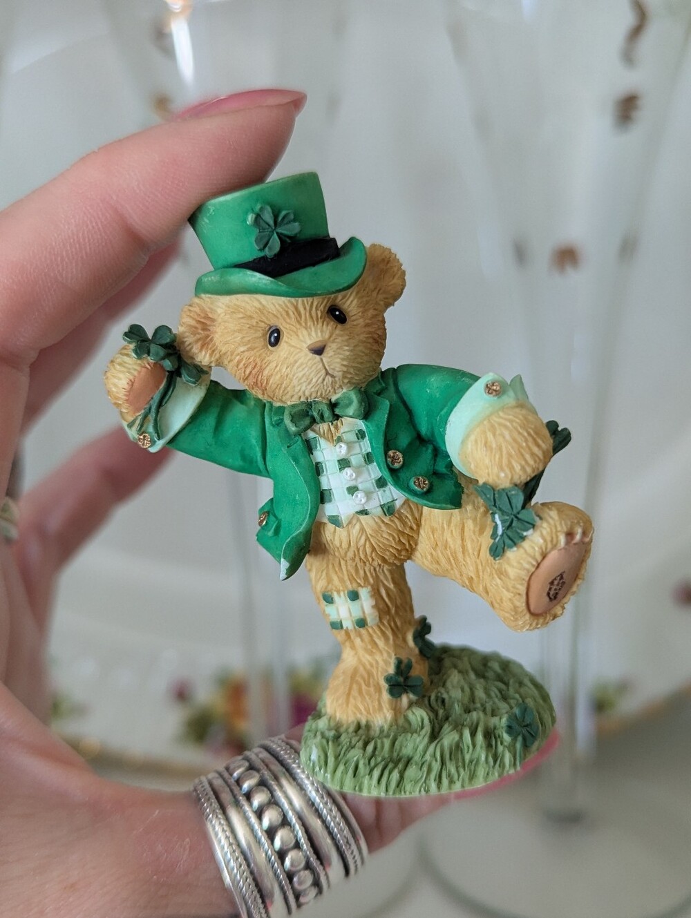 🧸🍀VTG Cherished Teddies Pat March St Patrick's Day Teddy Bear Figurine 2004